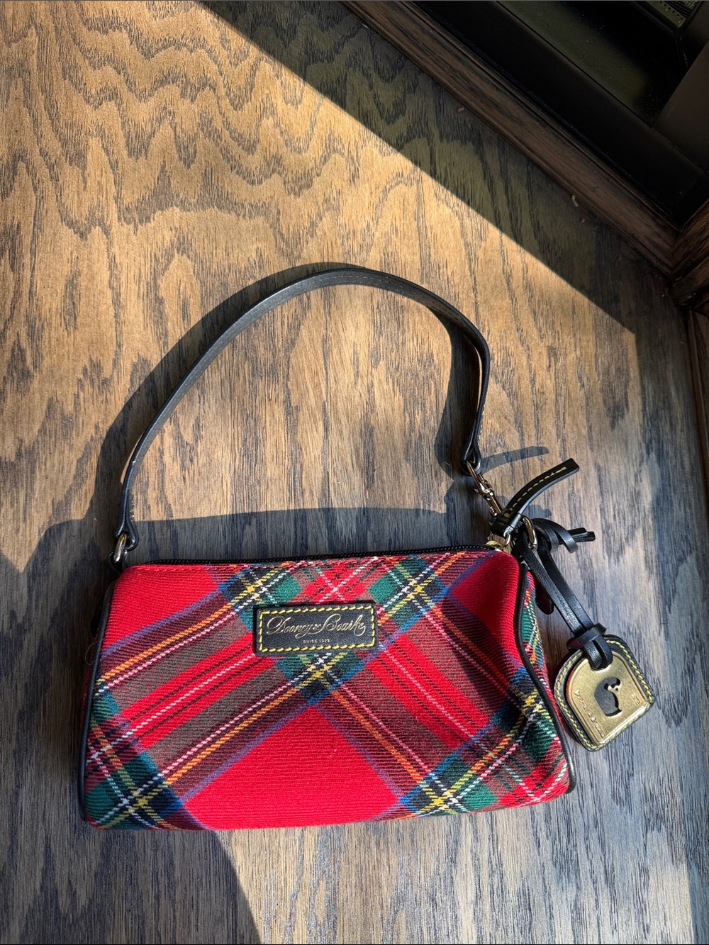 Dooney & Bourke Red Tartan shoulder bag with Leather Strap